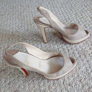 Christian Louboutin Yoyo Zeppa gray suede Leather Slingback Pumps size 36.5